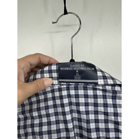 Nautica Dark Blue Plaid Stretch Button Up Dress Shirt Mens 15 32/33 M Adj Collar - Picture 7 of 8